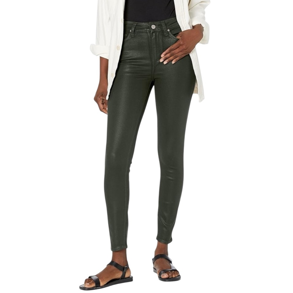 PAIGE NWT! Hoxton Ankle Deep Emerald Luxe Coating Skinny Jeans Size 25
